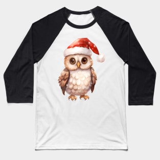 Great Horned Owl in Santa Hat Baseball T-Shirt